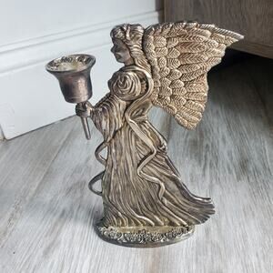 Vintage Brass Silver Angel Candlestick Holder 8" Decor